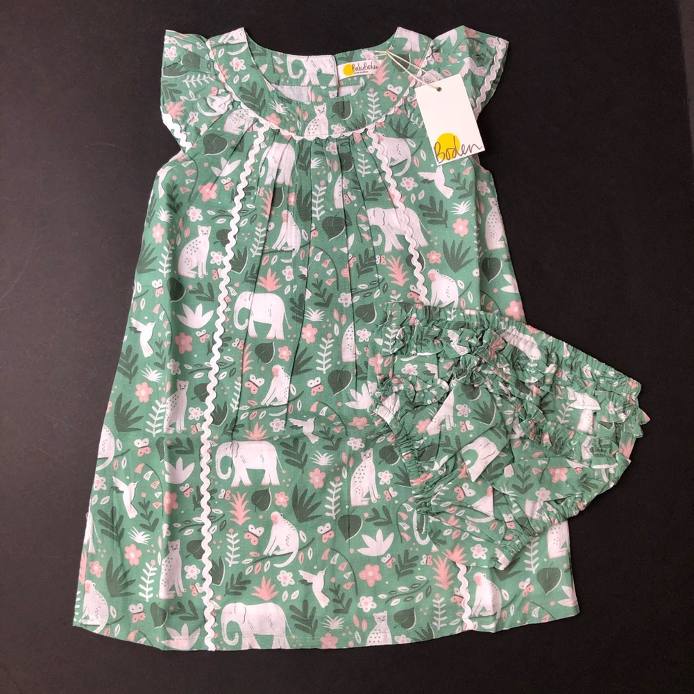 Mini Boden Green and Pink Kids Dress Set